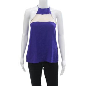 Cami Womens Silk Sheer Panel Square Neck Pullover Tank Top Blouse Blue Size XS